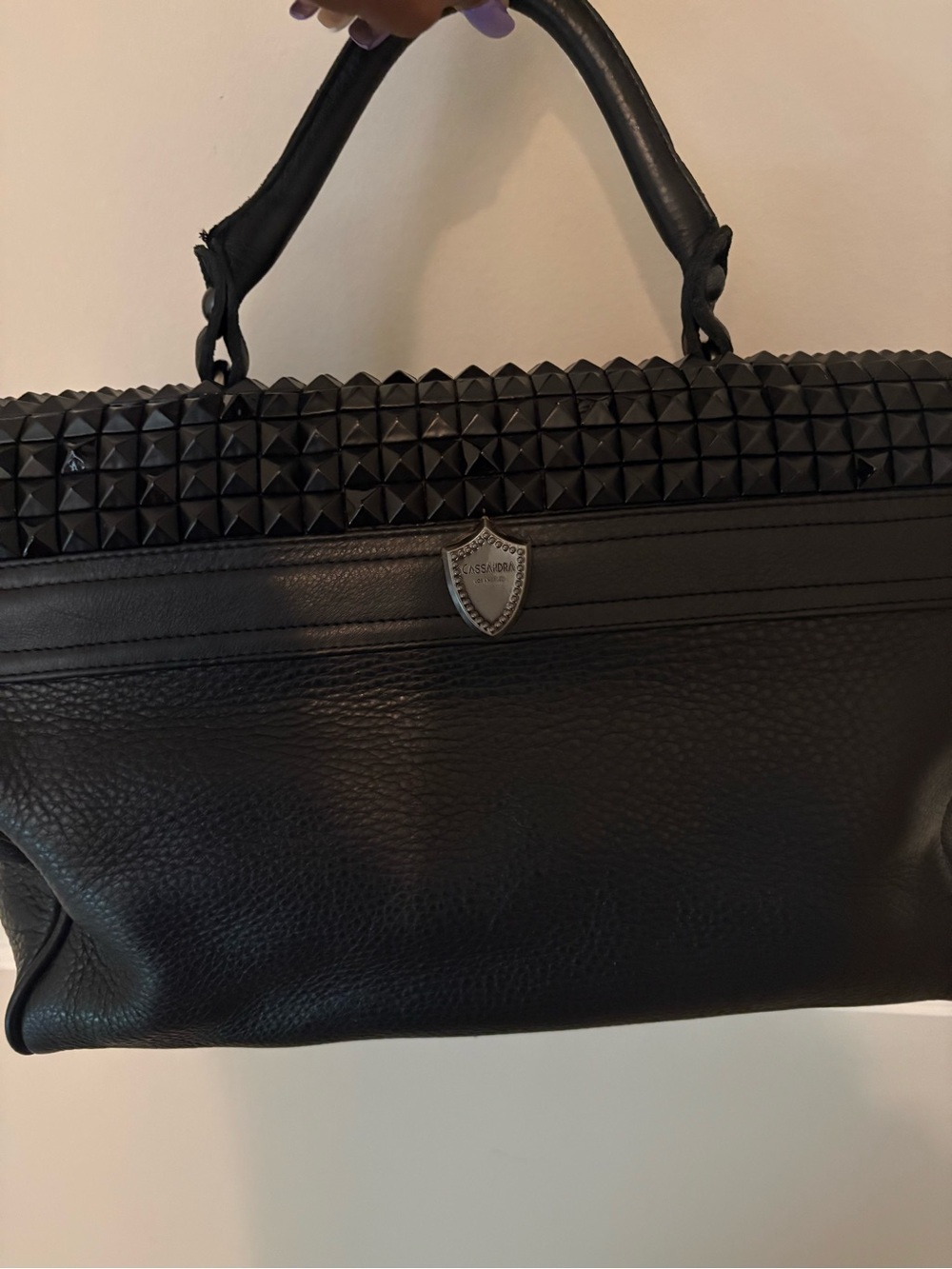 Cassandra of Los Angeles Black Stud-Trim Leather Tote Bag